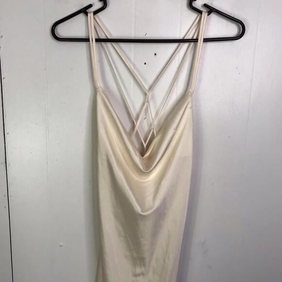 Windsor Dress Womens Large Silky Cowl Neck Strappy Back Cream Midi Slip Sultry - Picture 3 of 9